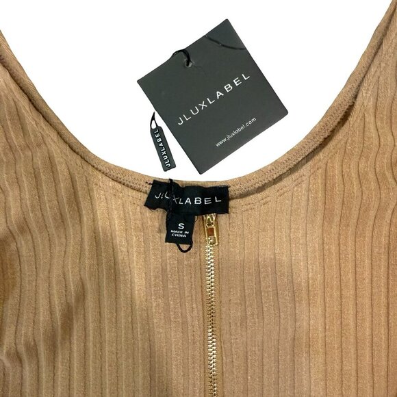 JLUXLABEL Ribbed Tank Zip Front Bodysuit Caramel Tan Size Small - Picture 7 of 7